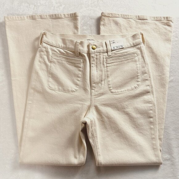 High Rise Flare Jeans Ecru Cream Denim J.Crew ’96 Flare Stretch Women 29 NWT - Picture 12 of 14